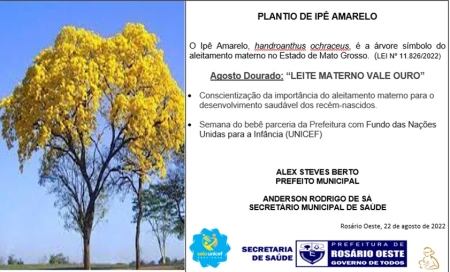 Prefeito Alex Berto faz Plantio de Ipê amarelo em alusão ao Agosto Dourado que trata do mês do aleitamento materno.