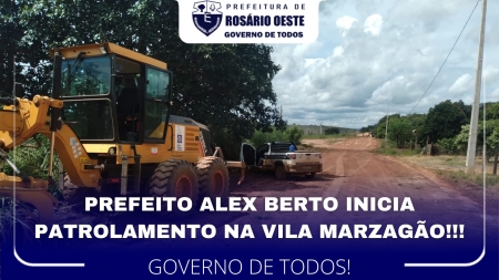 Prefeito Alex Berto inicia trabalho de patrolamento na Vila Marzagão, em Rosário Oeste-MT.